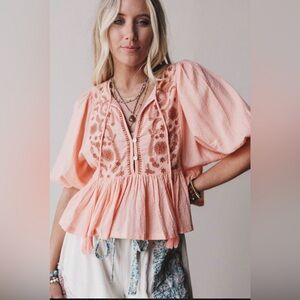 En Creme Embroidered Peplum Top